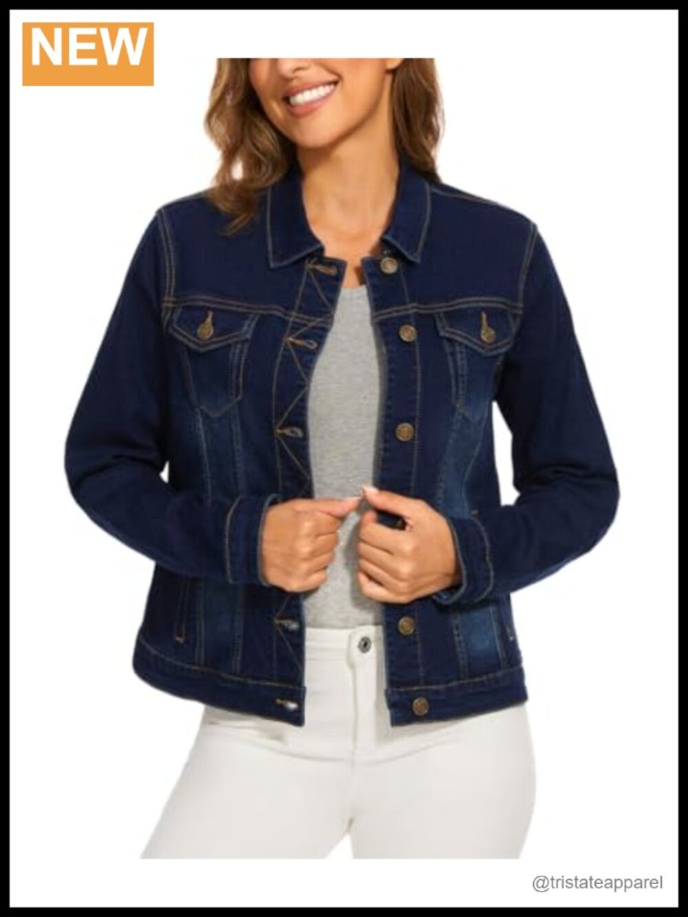 Stretchy Denim Jacket Long Sleeve Button Up Trucker Jean Jacket